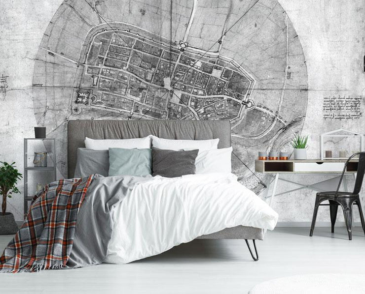 1502 Da Vinci Map Wallpaper Mural-Cityscapes-Eazywallz