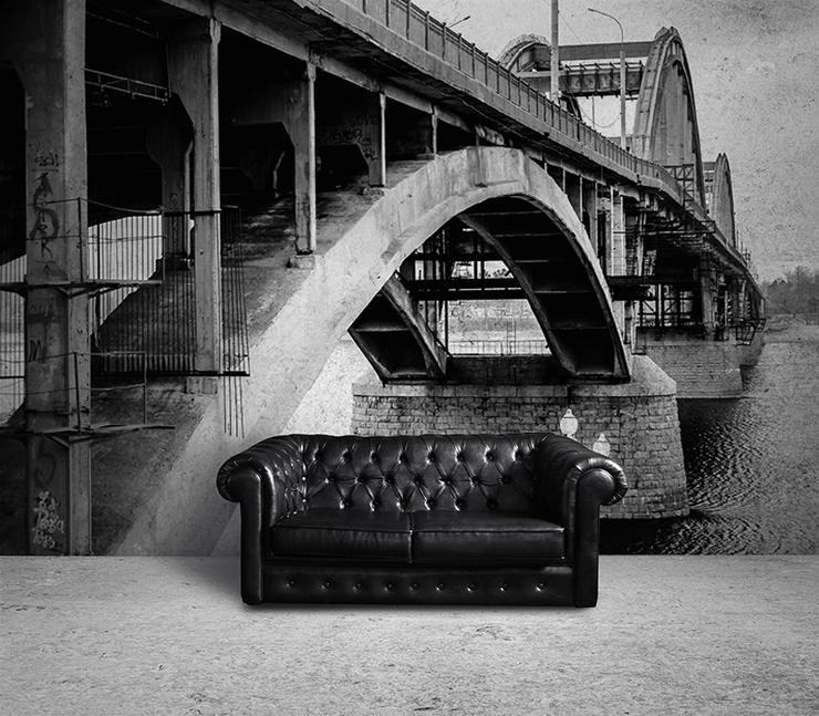 Black and White Bridge Under Construction Wall Mural-Black & White,Buildings & Landmarks,Urban-Eazywallz