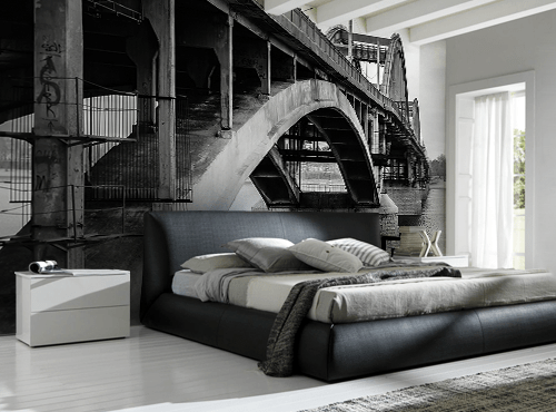 Black and White Bridge Under Construction Wall Mural-Black & White,Buildings & Landmarks,Urban-Eazywallz