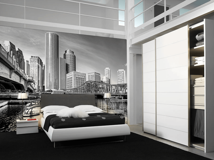 Boston USA Cityscape Wall Mural-Black & White,Buildings & Landmarks,Cityscapes,Featured Category-Eazywallz