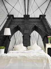 Brooklyn Bridge in black and white Wall Mural-Black & White,Buildings & Landmarks,Urban,Featured Category-Eazywallz