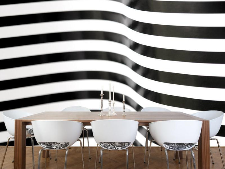 Curving Black and White Stripes Mural-Abstract,Black & White-Eazywallz