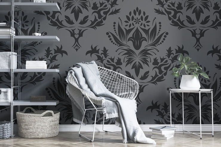 Grey royal damask Wall Mural