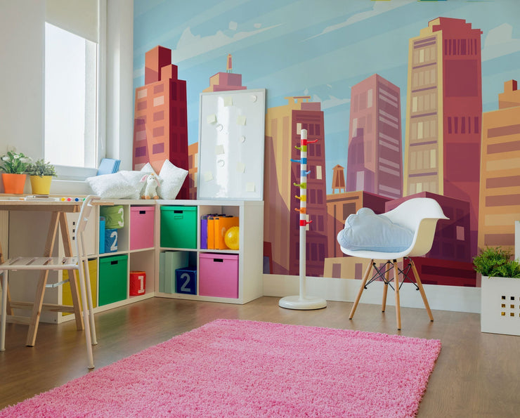 Kid's Cartoon Skyline Wall Mural-Kids' Stuff-Eazywallz