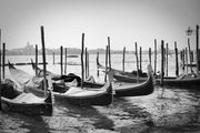 Parked Gondolas in Venice, Italy Wall Mural-Black & White,Buildings & Landmarks,Transportation-Eazywallz