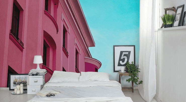 Pink Building Facade Wall Mural-Buildings & Landmarks-Eazywallz