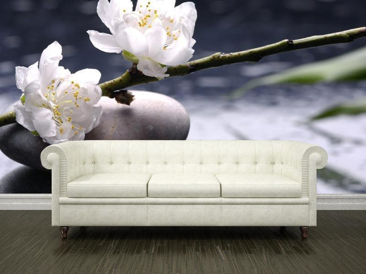 Stacked stones and white flower Wall Mural-Zen,Featured Category of the Month-Eazywallz