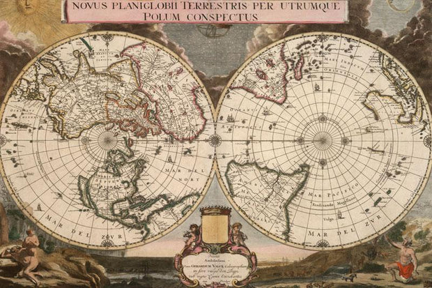1672 Vintage Planiglobe map of the world Wall Mural-Maps-Eazywallz