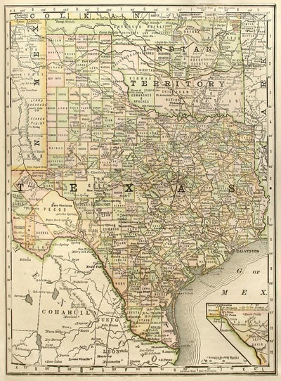 1889 Map of Texas Wall Mural-Maps-Eazywallz