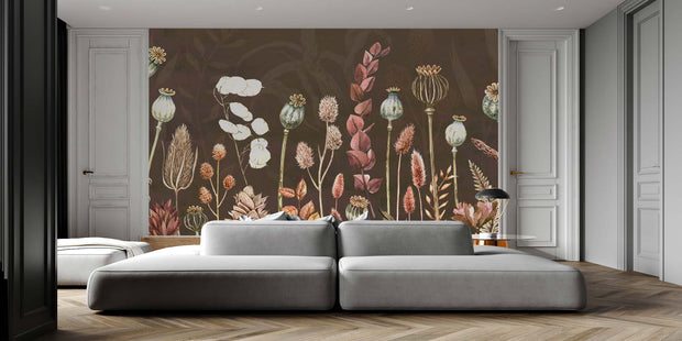 Brown Autumn Flowers Wallpaper Mural