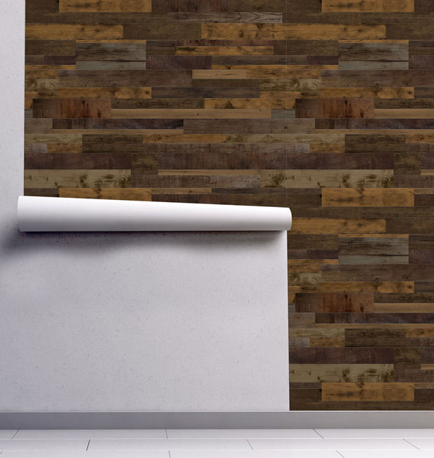Mixed Brown Reclaimed Wood Wallpaper