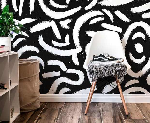 Abstract Black And White Painting Mural-Abstract-Eazywallz