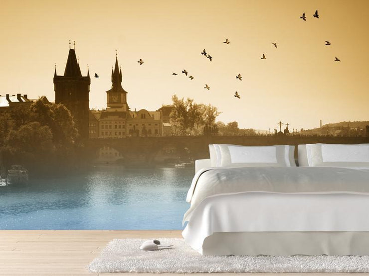 Birds over Charles Bridge in Prague Wall mural Wall Mural-Animals & Wildlife,Buildings & Landmarks,Cityscapes-Eazywallz