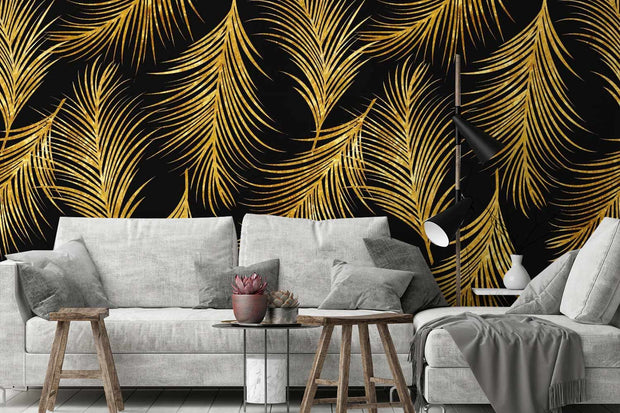 Black and Gold Palm Leaf Wallpaper Mural