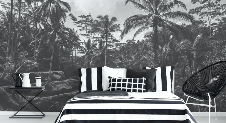 Black and White Bali Jungle Wall Mural-Black & White,Landscapes & Nature-Eazywallz