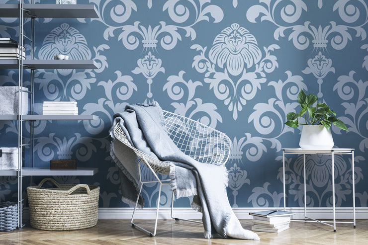 Blue Damask Wallpaper Mural