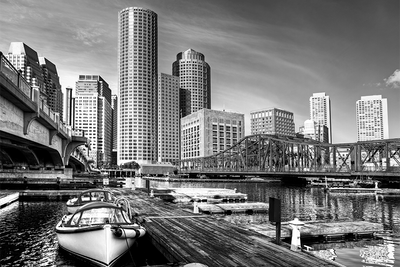 Boston USA Cityscape Wall Mural-Black & White,Buildings & Landmarks,Cityscapes,Featured Category-Eazywallz