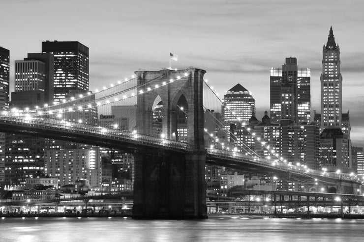 Brooklyn Bridge at night in black and white Wall Mural-Black & White,Buildings & Landmarks,Cityscapes,Featured Category-Eazywallz