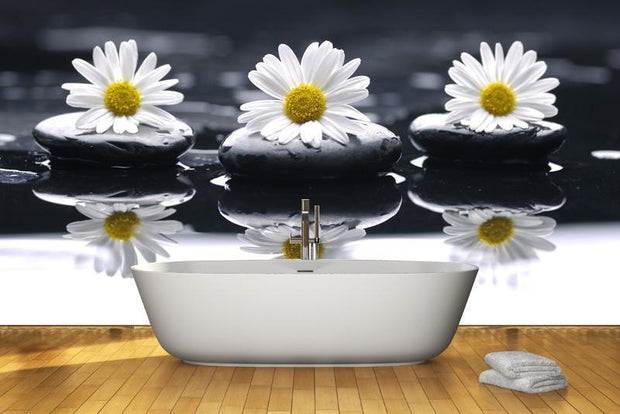 Daisies and pebbles Wall Mural-Florals,Zen,Featured Category of the Month-Eazywallz