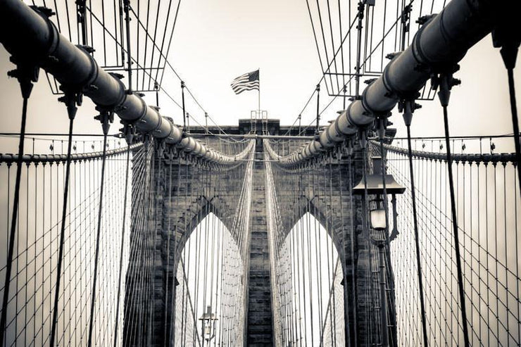 Detail of The Brooklyn Bridge in Sepia Wall Mural-Buildings & Landmarks,Urban,Vintage,Featured Category-Eazywallz