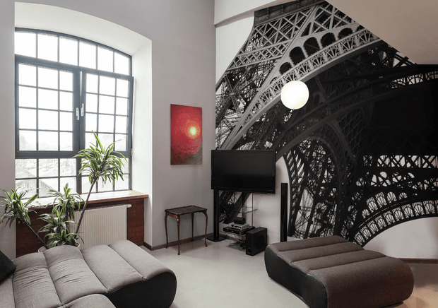 Detailed Eiffel Tower View Wall Mural-Black & White,Buildings & Landmarks-Eazywallz