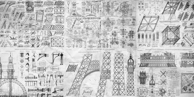 Eiffel Tower Building Plans Wall Mural-Buildings & Landmarks-Eazywallz
