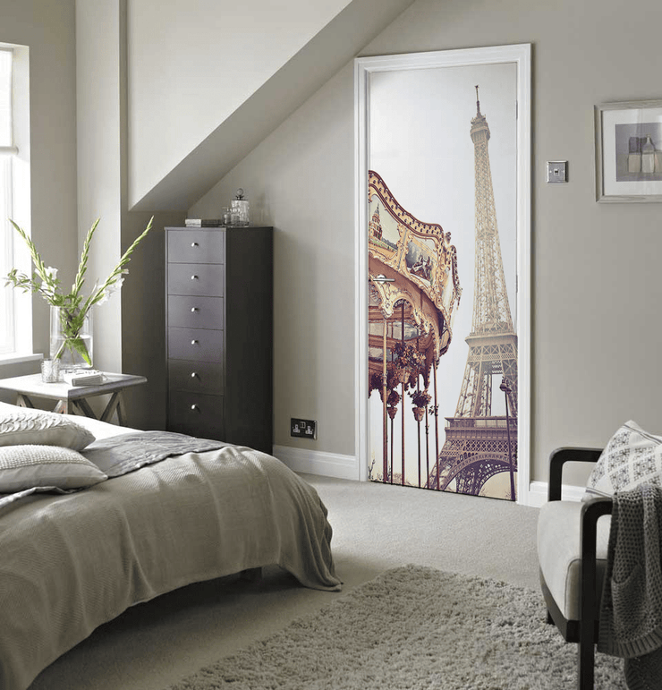 Eiffel Tower Carousel Door Mural-Buildings & Landmarks-Eazywallz