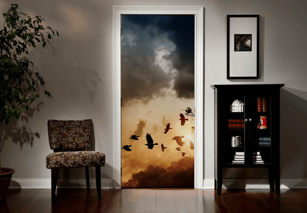 Flock on the Sunset Door Mural-Animals & Wildlife-Eazywallz