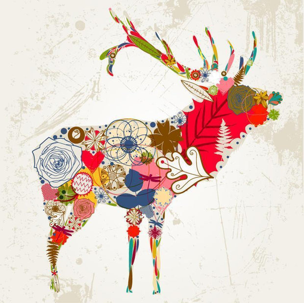Floral Deer Wall Mural-Animals & Wildlife,Florals,Vintage,Modern Graphics-Eazywallz