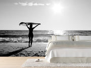 Girl on the Beach Wall Mural-Black & White,Landscapes & Nature,Tropical & Beach-Eazywallz