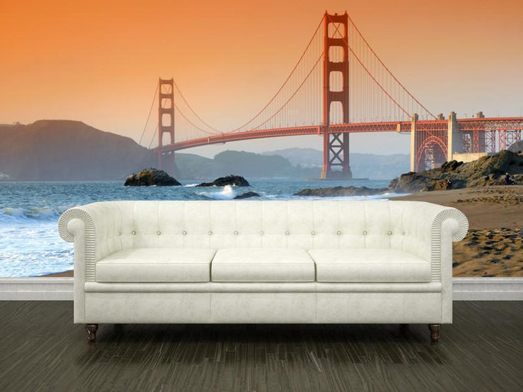 Golden Gate Bridge at sunset, USA Wall Mural-Buildings & Landmarks-Eazywallz