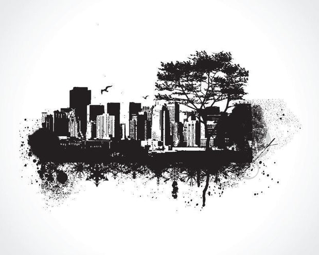 Grunge city Wall Mural-Black & White,Urban,Modern Graphics-Eazywallz