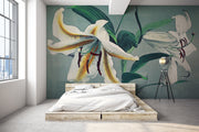 Hand Coloured White Lily Wall Mural