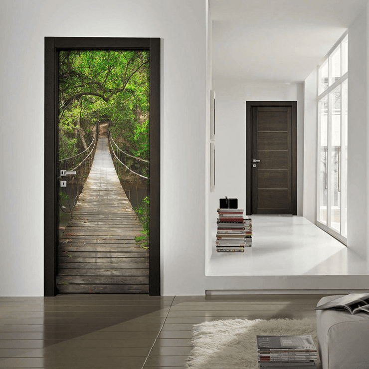 Hanging Bridge Over River Door Mural-Landscapes & Nature-Eazywallz