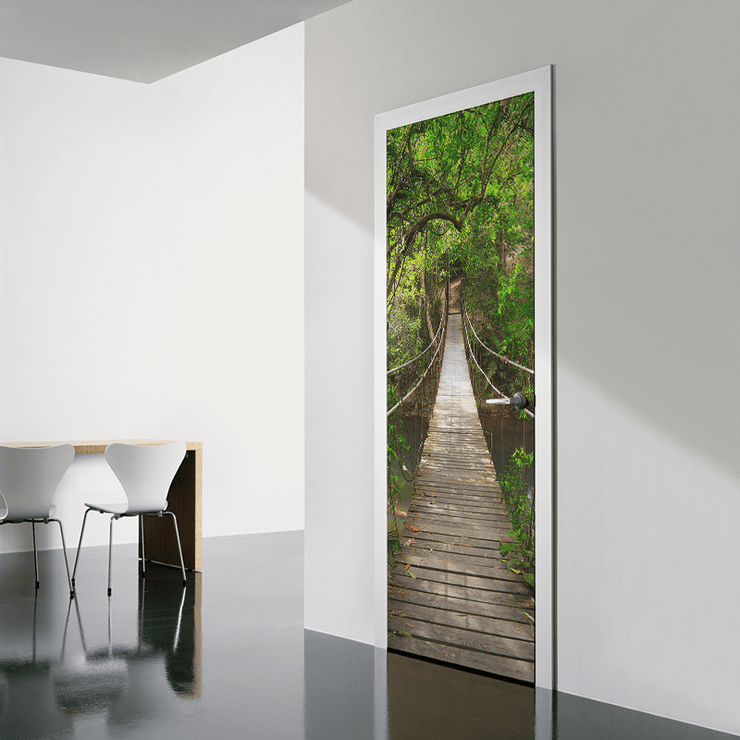 Hanging Bridge Over River Door Mural-Landscapes & Nature-Eazywallz