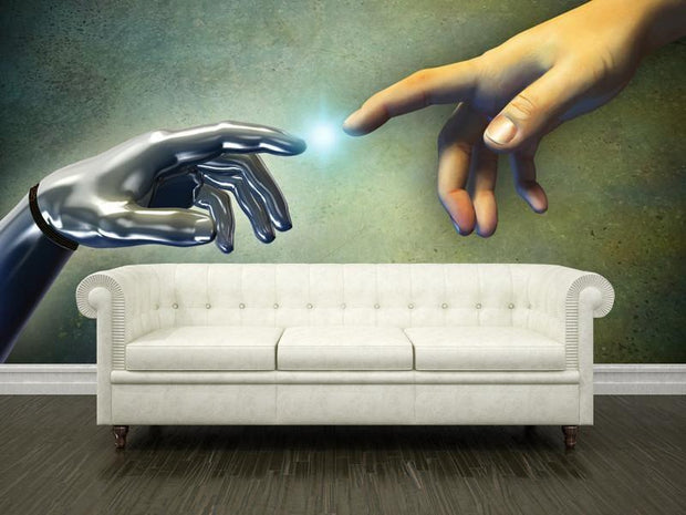 Human hand touching an android hand Wall Mural-Sci-Fi & Fantasy-Eazywallz