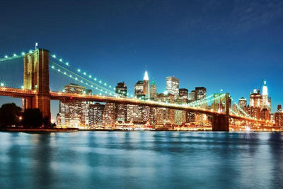 Illuminated Brooklyn Bridge at Night Wall Mural-Buildings & Landmarks,Cityscapes,Featured Category-Eazywallz