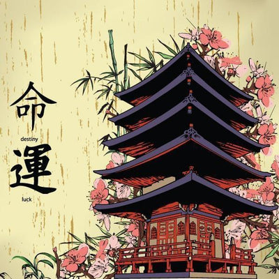Japanese Temple and Kanji Wall Mural-Buildings & Landmarks,Zen,Modern Graphics-Eazywallz