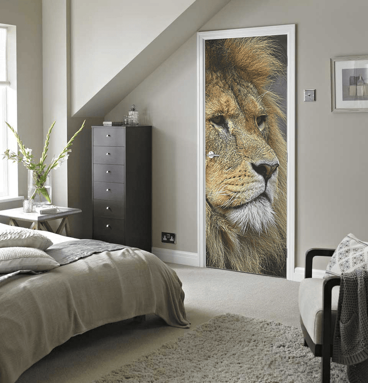 King of the Jungle Door Mural-Animals & Wildlife,Black & White-Eazywallz