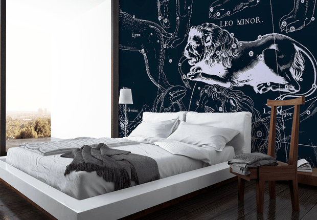 Leo Constellation Map in Navy Wall Mural-astrology-Eazywallz