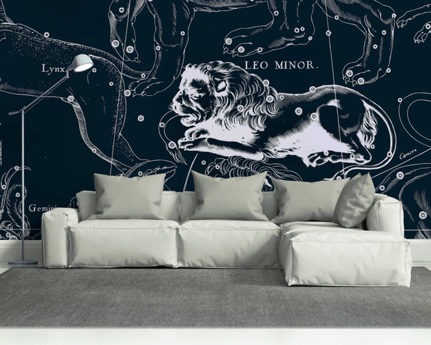 Leo Constellation Map in Navy Wall Mural-astrology-Eazywallz