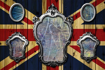 Metal Frames on a Wooden Union Jack Wall Mural-Vintage,Textures,Modern Graphics-Eazywallz