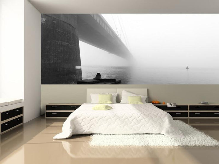 Moscow Bridge in Fog, Kiev Wall Mural-Black & White,Buildings & Landmarks,Panoramic-Eazywallz