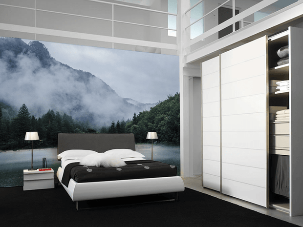 Mountain with Foggy Landscape Wall Mural-Landscapes & Nature,Vintage-Eazywallz