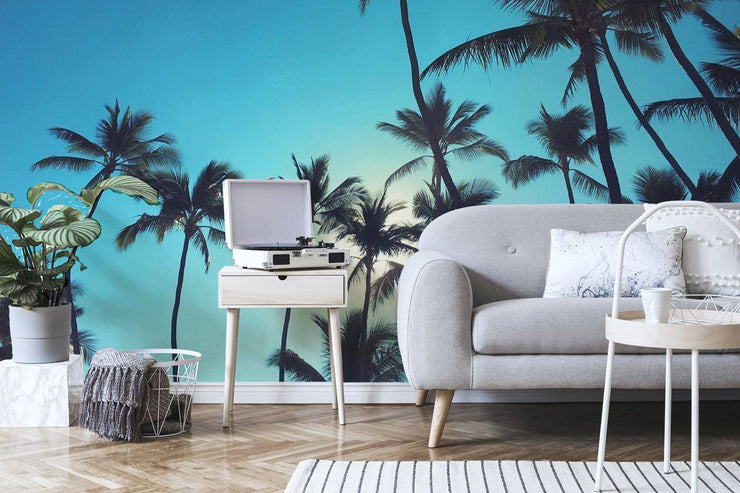 Palm Trees on Blue Skies Wallpaper Mural