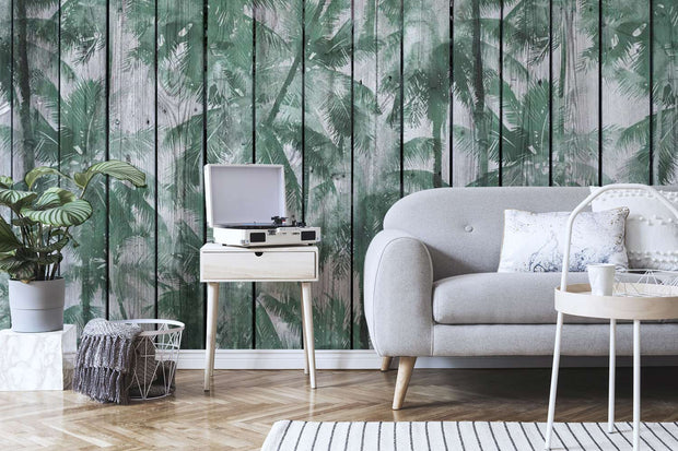 Palms on Planks Wall Mural