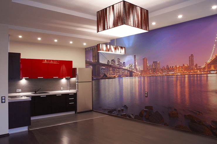 Panoramic View of Manhattan at Dusk Wall Mural-Black & White,Buildings & Landmarks,Cityscapes,Panoramic,Staff Favourite Murals-Eazywallz