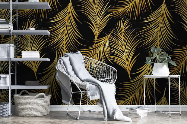 Black and Gold Palm Leaf Wallpaper Mural