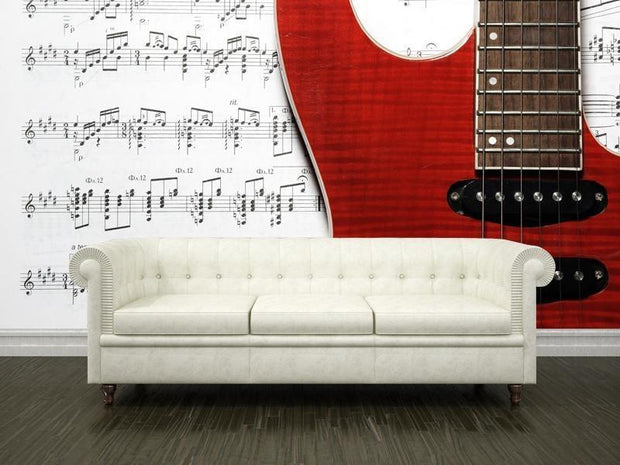 Red electric guitar and music sheet Wall Mural-Arts-Eazywallz