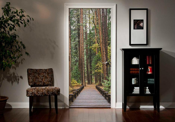 Red Wood Forest Pathway Door Mural-Landscapes & Nature,Zen-Eazywallz